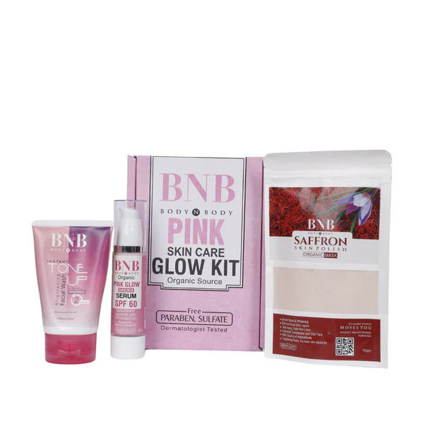 BNB Pink Glow Kit: Tone up Facewash, Saffron Mask & Pink Glow Sunscreen SPF 60