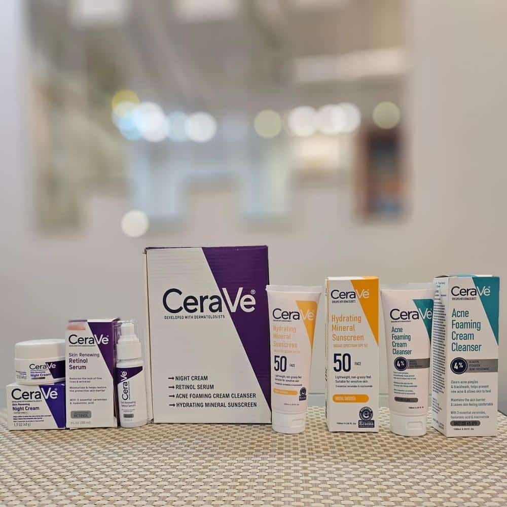 Cerave Skincare Daily Routine Kit 4in1 Whitening Glowing Bright Kit | Cerave Night Cream , Cerave Serum , Cerave Sunscreen & Cerave Acne Cleanser